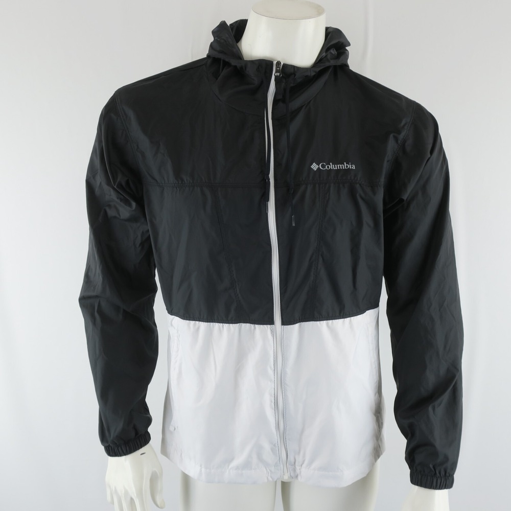 Columbia Full Zip Long Sleeve Windbreaker Jacket Mens M Black White‎